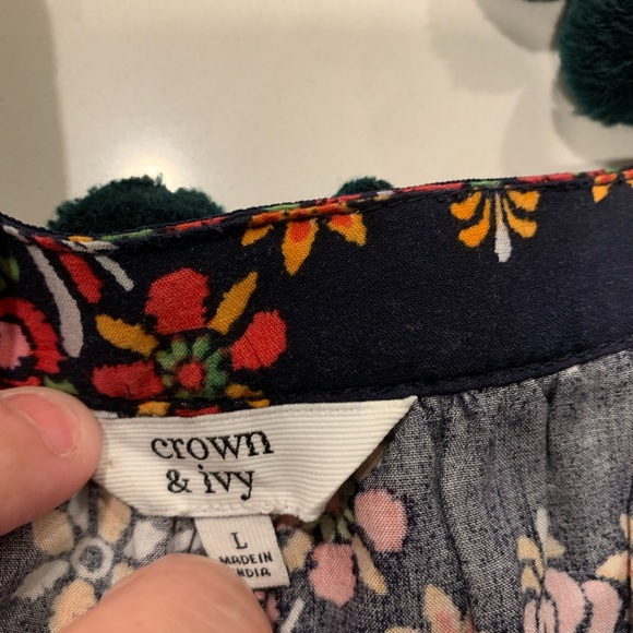 Crown & Ivy Navy Red Pink Moroccan Floral Pom Pom Shift Tank Dress - Picture 4 of 6